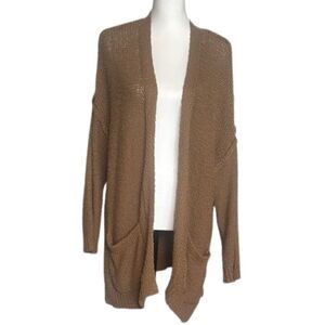 Aerie Open Front Chunky Knit Cardigan Womens Medium Slouchy Drop Sleeve Brown